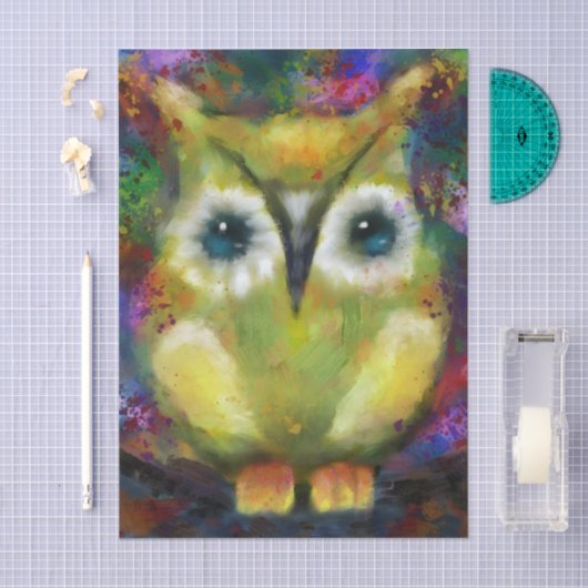 Whimsical Impressionistic Owl Bird Decoupage 薄葉紙 (クラフト)