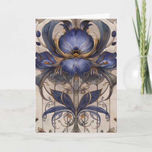 Whimsical Iris Type Flower Illustration Hello  カード (正面)