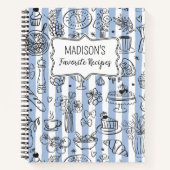 Whimsical Italian Food Illustration Blue Recipe ノートブック (正面)