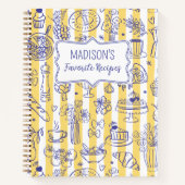 Whimsical Italian Food Illustration Yellow Recipe ノートブック (正面)
