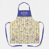 Whimsical Italian Food Illustration Yellow Stripes エプロン (正面)