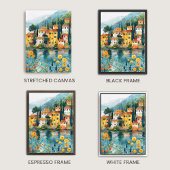 Whimsical Italian Lakeside Village Art キャンバスプリント