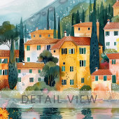 Whimsical Italian Lakeside Village Art キャンバスプリント