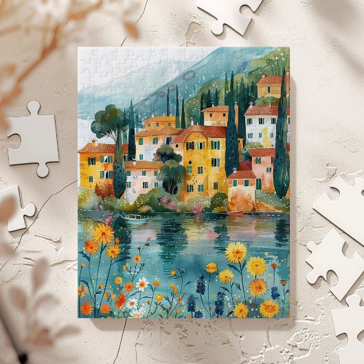 Whimsical Italian Lakeside Village Art ジグソーパズル