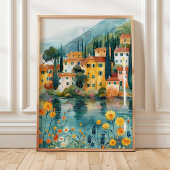 Whimsical Italian Lakeside Village Art Print ポスター