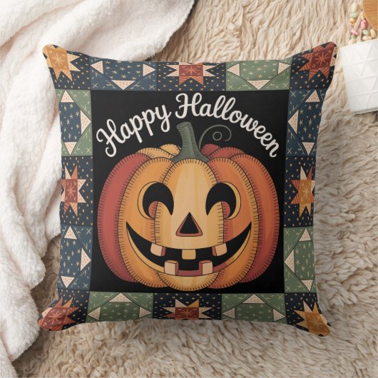 Whimsical Jack-O'-Lantern Throw Pillow Cover クッション (ブランケット)