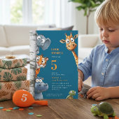 Whimsical Jungle Animals Blue Birthday Invitation 招待状