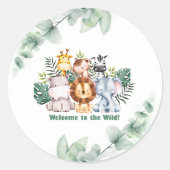 Whimsical Jungle Safari Animal Birthday ラウンドシール (正面)