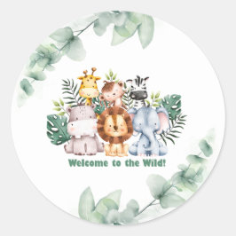 Whimsical Jungle Safari Animal Birthday ラウンドシール