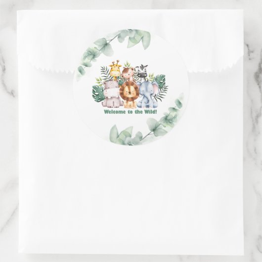 Whimsical Jungle Safari Animal Birthday ラウンドシール (バッグ)