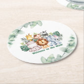 Whimsical Jungle Safari Animal Birthday ラウンドペーパーコースター (アングル)