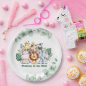 Whimsical Jungle Safari Animal Birthday Invitation ペーパープレート (パーティー)