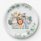 Whimsical Jungle Safari Animal Birthday Invitation ペーパープレート (正面)