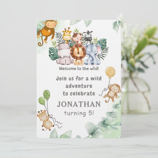 Whimsical Jungle Safari Animal Birthday Invitation 招待状 (スタンド正面)