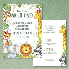 Whimsical Jungle Safari Animal Birthday Invitation 招待状