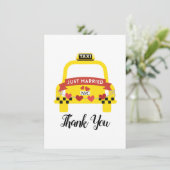 Whimsical Just Married Taxi Thank You サンキューカード (スタンド正面)
