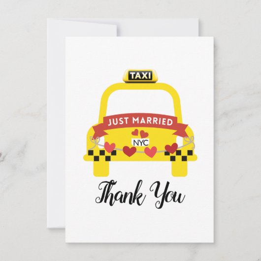 Whimsical Just Married Taxi Thank You サンキューカード (正面)