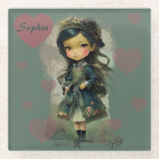 Whimsical Kawaii Fairy Tale Girl ガラスコースター (正面)