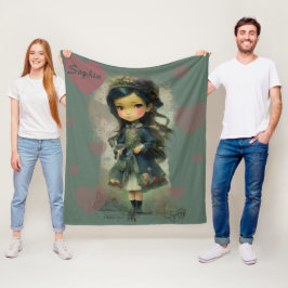 Whimsical Kawaii Fairy Tale Girl フリースブランケット