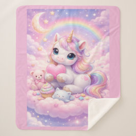 Whimsical Kawaii Pastel Unicorn & Friends On Cloud シェルパブランケット
