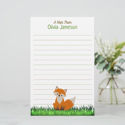 Whimsical Kid's Name FOX Lined Stationery 便箋 (スタンド正面)