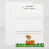Whimsical Kid's Name FOX Lined Stationery 便箋 (正面/裏面)