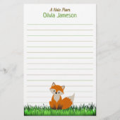 Whimsical Kid's Name FOX Lined Stationery 便箋 (正面)