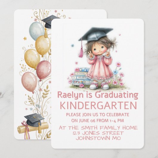 Whimsical Kindergarten Graduation Celebration  招待状 (正面/裏面)