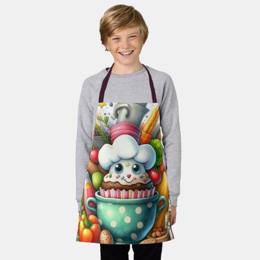 Whimsical Kitchen Adventure Kids' Apron エプロン (着用した状態)