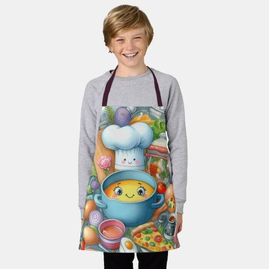 whimsical Kitchen Adventure Kids' Apron エプロン (着用した状態)