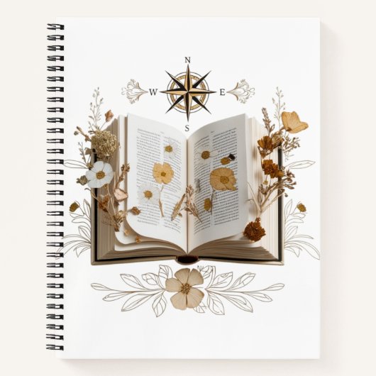 Whimsical Kitten & Vintage Pressed Flower Spiral  ノートブック (正面)