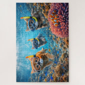 Whimsical kittens, snorkelling, underwater coral r ジグソーパズル (縦)