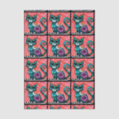 Whimsical Kitty Cat on Rug Floral Tiled Decoupage 薄葉紙 (正面)