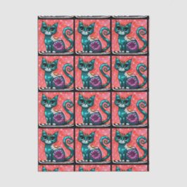 Whimsical Kitty Cat on Rug Floral Tiled Decoupage 薄葉紙