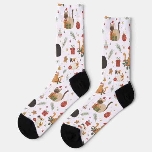 Whimsical Kitty Christmas Pattern Socks ソックス (左)