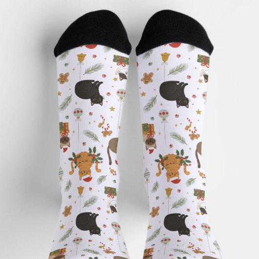 Whimsical Kitty Christmas Pattern Socks ソックス (上部)