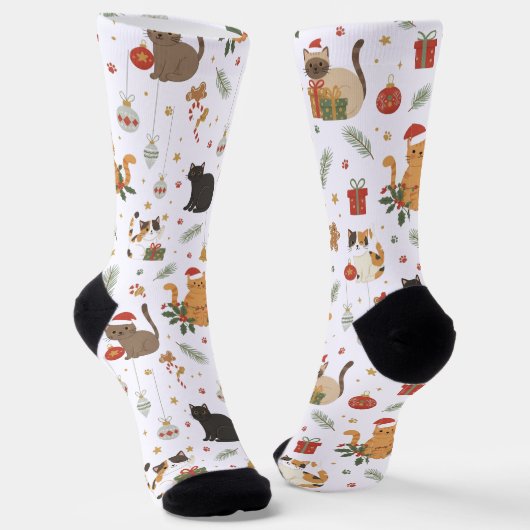 Whimsical Kitty Christmas Pattern Socks ソックス (傾斜あり)