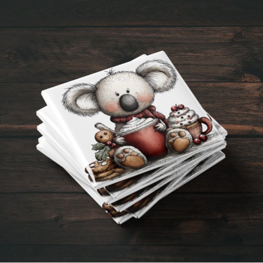 Whimsical Koala Hot Chocolate Christmas Magnet マグネット