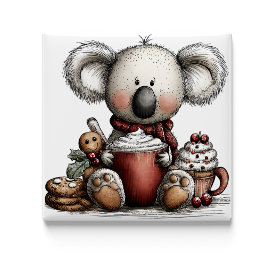 Whimsical Koala Hot Chocolate Christmas Magnet マグネット