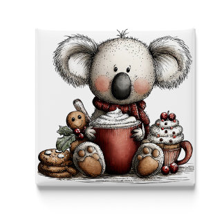 Whimsical Koala Hot Chocolate Christmas Magnet マグネット