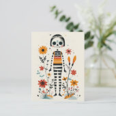 Whimsical La Catrina Floral Day of The Dead  ポストカード (スタンド正面)