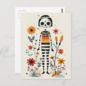 Whimsical La Catrina Floral Day of The Dead  ポストカード (正面/裏面)