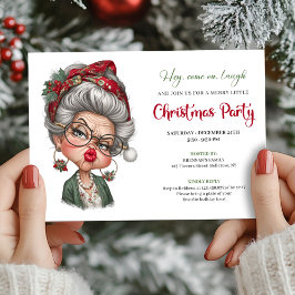 Whimsical lady humor Christmas holiday invitation 招待状