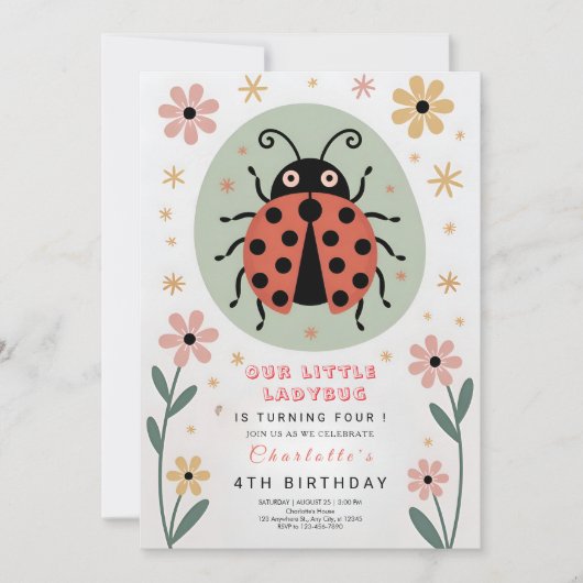 Whimsical Ladybug Birthday 招待状 (正面)
