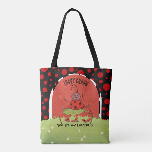 Whimsical Ladybug Garden "Lucky Charm" Wrap-Around トートバッグ (裏面)