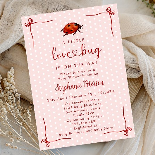 Whimsical Ladybug Little Love Bug Girl Baby Shower 招待状