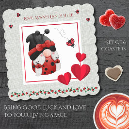 Whimsical Ladybug Love Always Lands Here Gnome ペーパーコースター