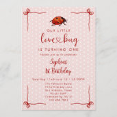 Whimsical Ladybug Love Bug Girl 1st Birthday 招待状 (正面)