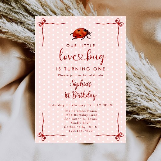 Whimsical Ladybug Love Bug Girl 1st Birthday 招待状