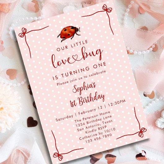 Whimsical Ladybug Love Bug Girl 1st Birthday 招待状